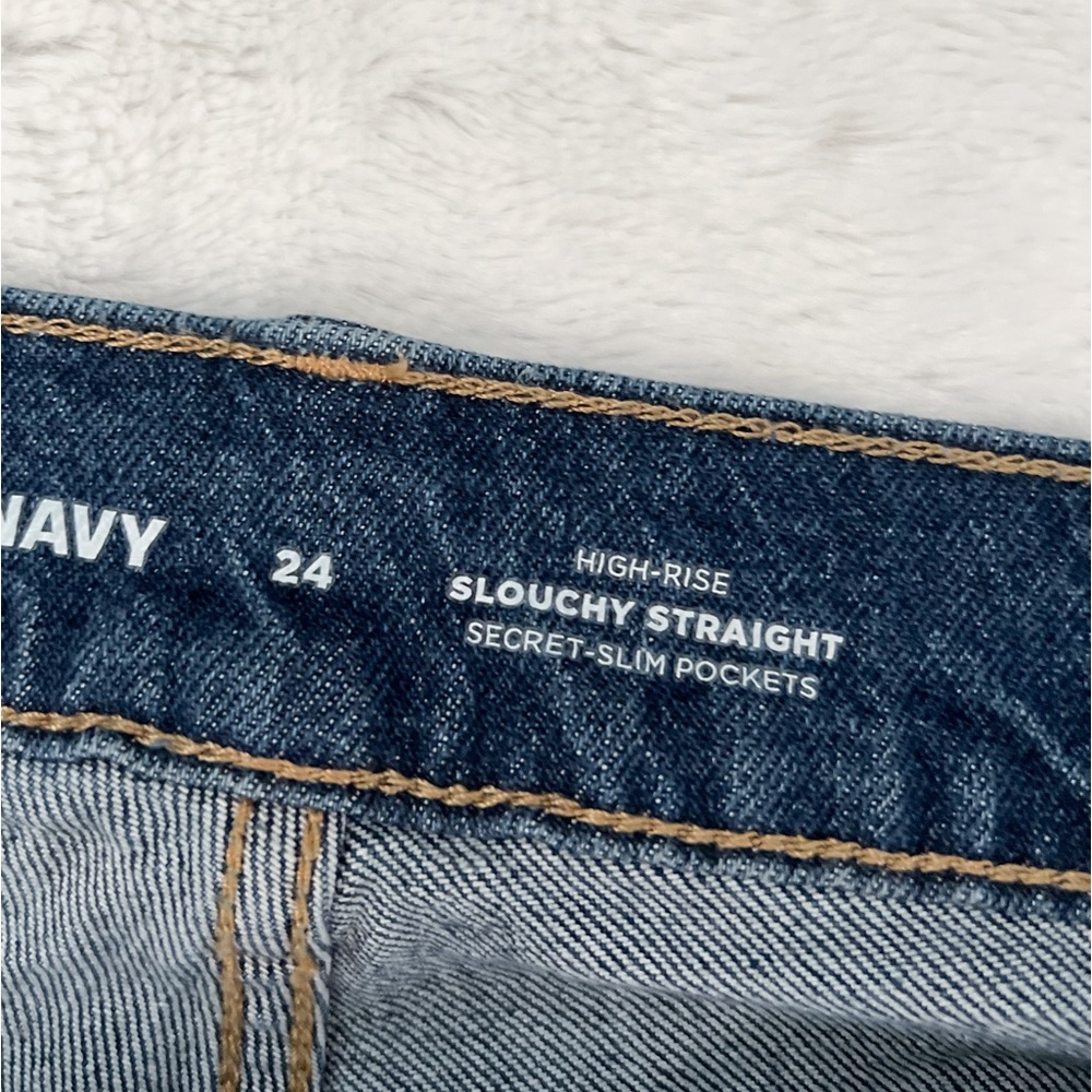 OLD NAVY High Rise Slouchy Straight Secret Slim Pocket Distressed Raw Hem Jean - Picture 6 of 12